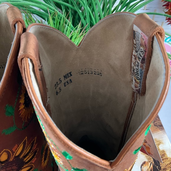 San Pedro Botas Shoes Nwt Womens Mexican Leather Boots Sunflowers Embroidered Boots 65